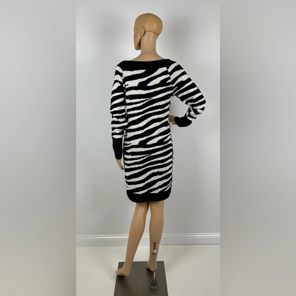 New York and Company Zebra Print Black and White Sweater Dress